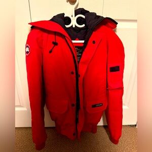 Canada Goose, Girls red bomber jacket with fur hood